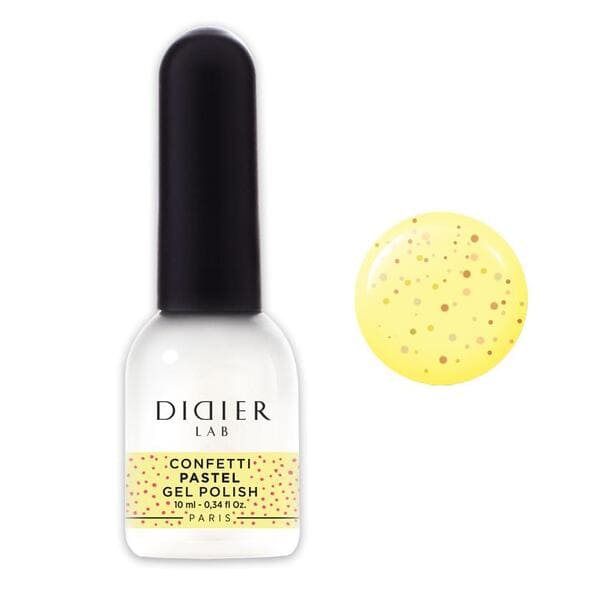 Żółty lakier hybrydowy z drobinkami Confetti - Pastel, Didier Lab, 10ml